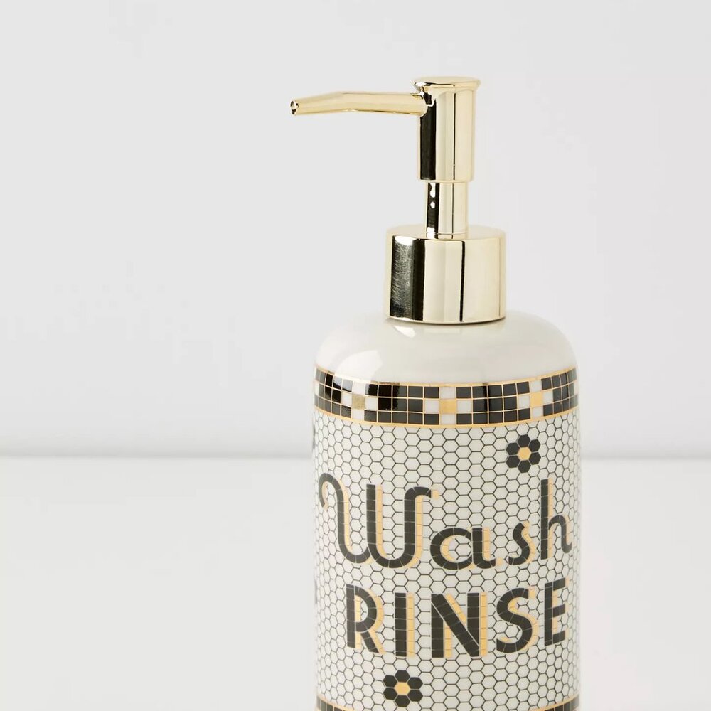 Anthropologie Bistro Tile Stoneware Bath Collection Soap Dispenser Parisian Gold